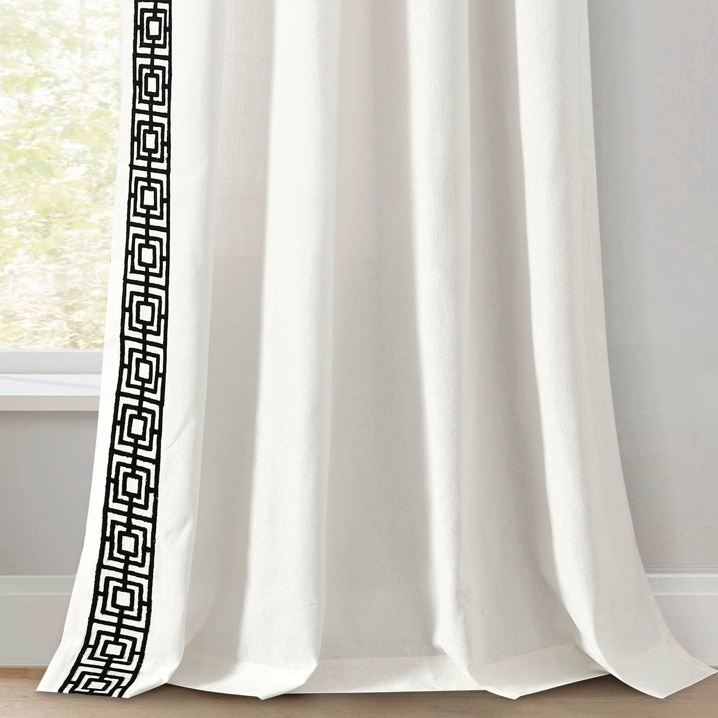 Luxury Modern Square Embroidery Border Window Curtain Panel