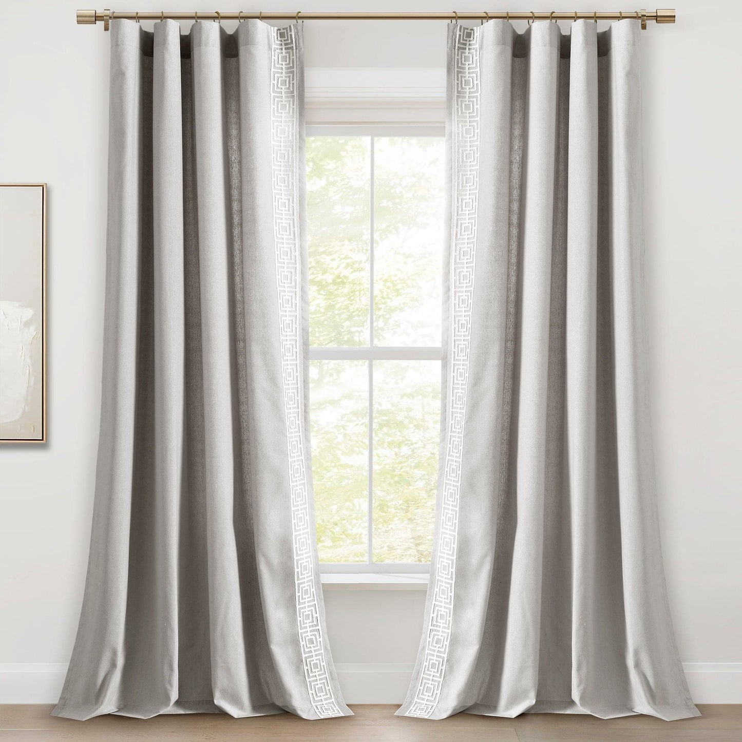 Luxury Modern Square Embroidery Border Window Curtain Panel