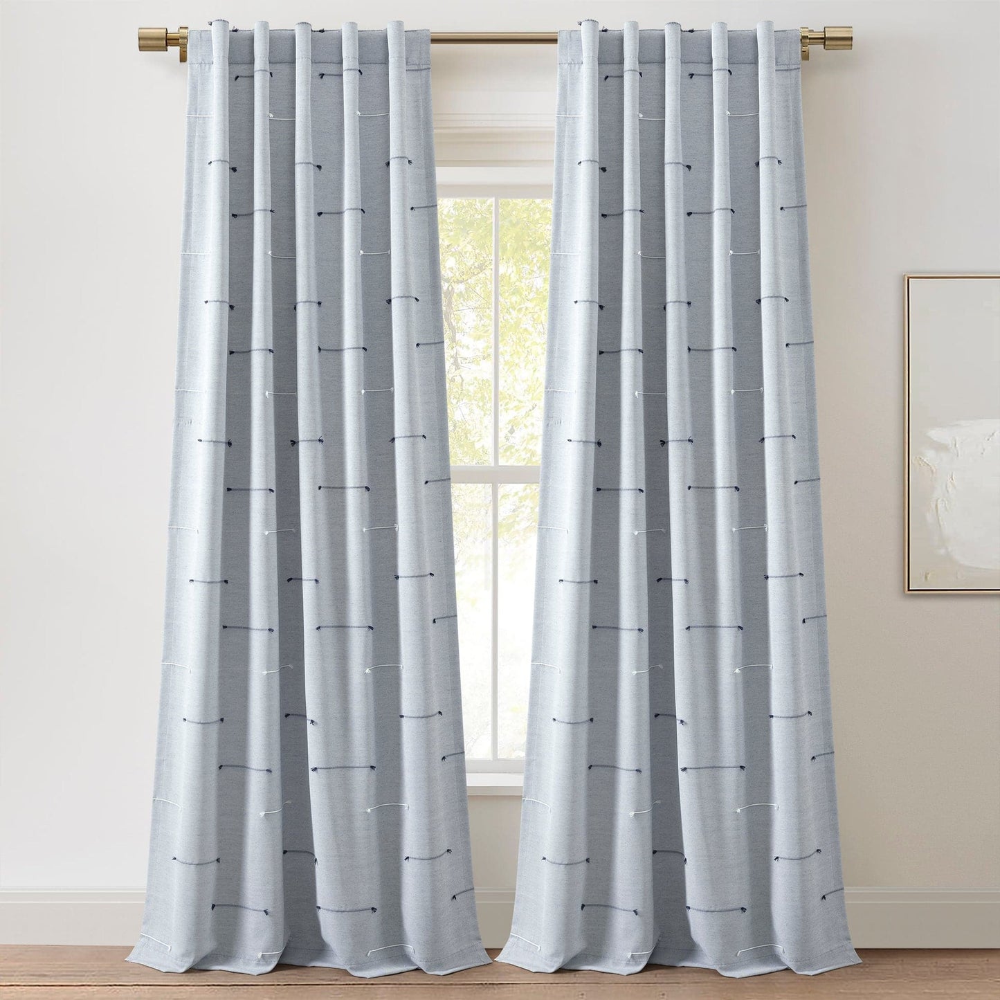 Boho Stripe Clip Jacquard Window Curtain Panel Set