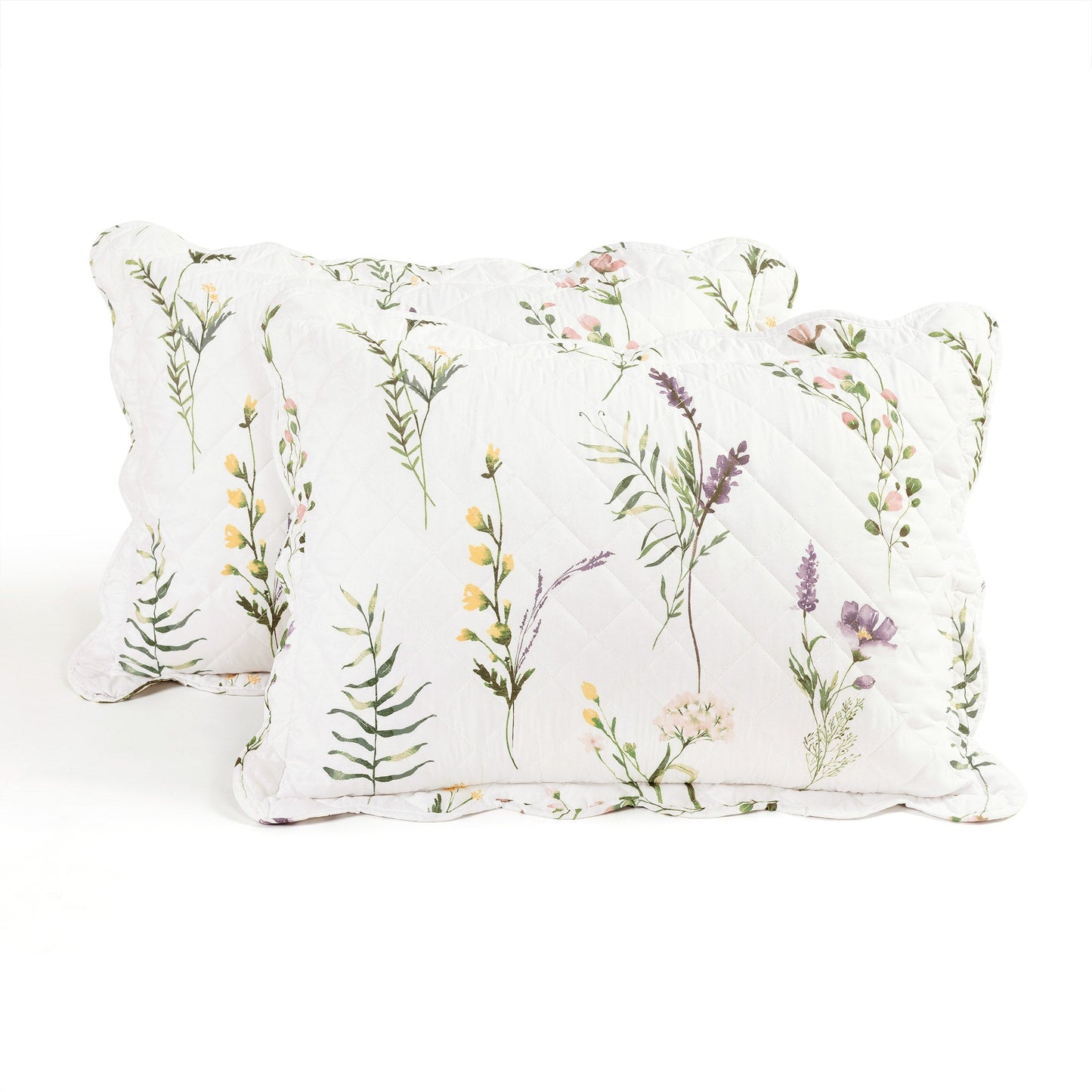 Watercolor Wildflower Scallop Edge Floral 3 Piece Quilt Set