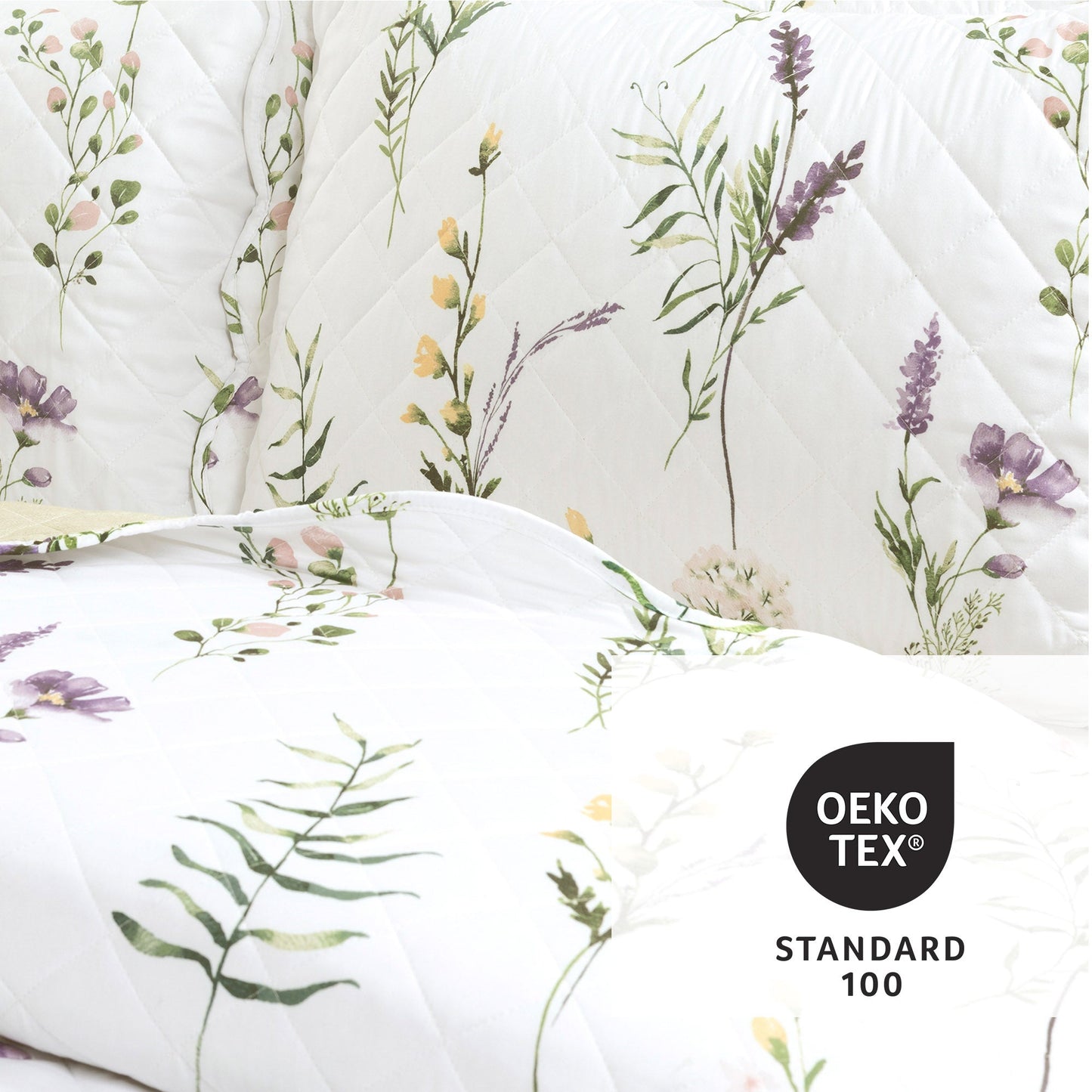 Watercolor Wildflower Scallop Edge Floral 3 Piece Quilt Set