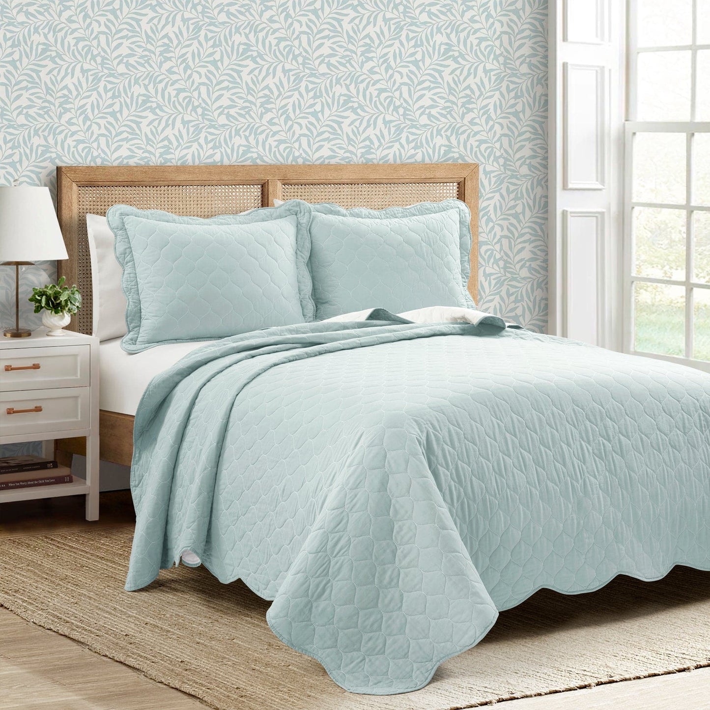 Coastal Chic Scalloped Edge Reversible Quilt 3 Piece Set