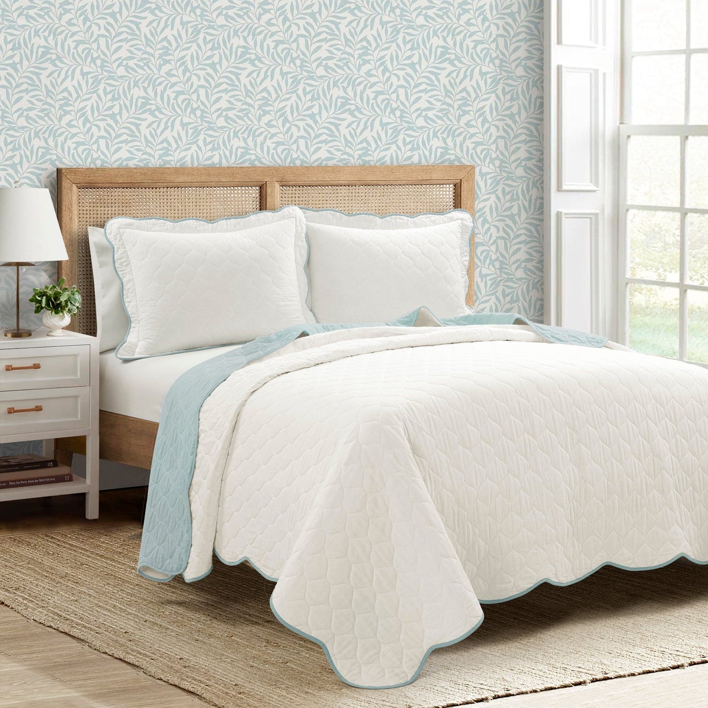 Coastal Chic Scalloped Edge Reversible Quilt 3 Piece Set