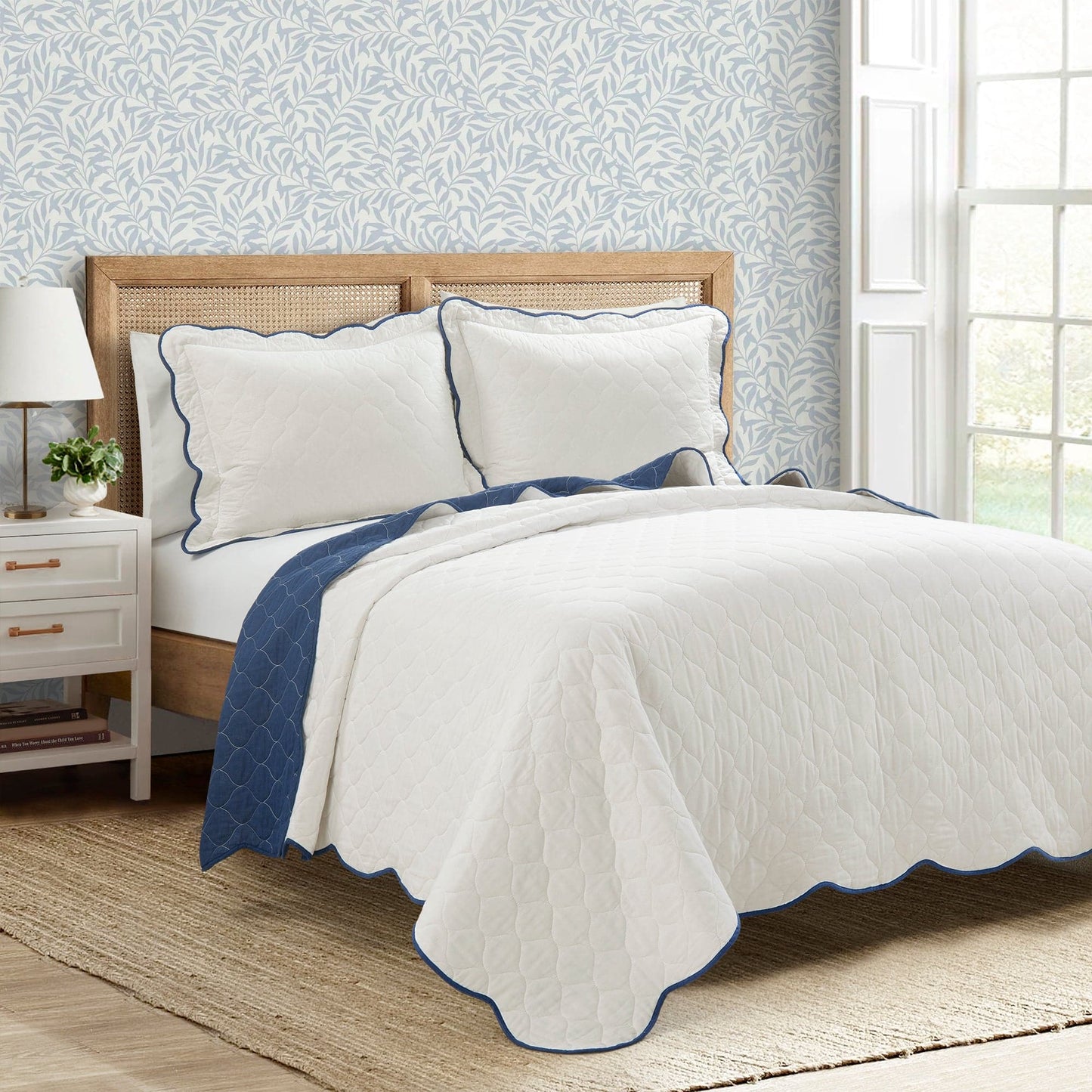 Coastal Chic Scalloped Edge Reversible Quilt 3 Piece Set