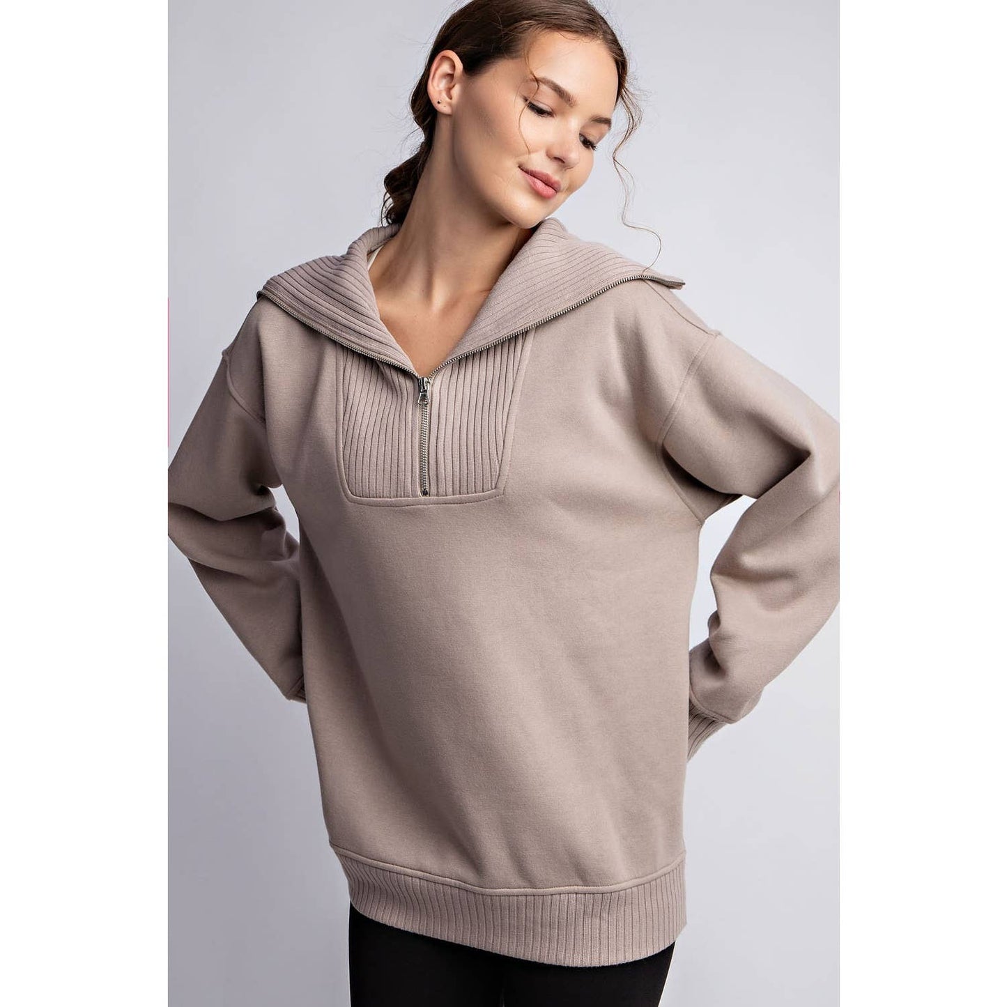 Rae Mode - FRENCH TERRY RIBBED MOCK NECK PULLOVER