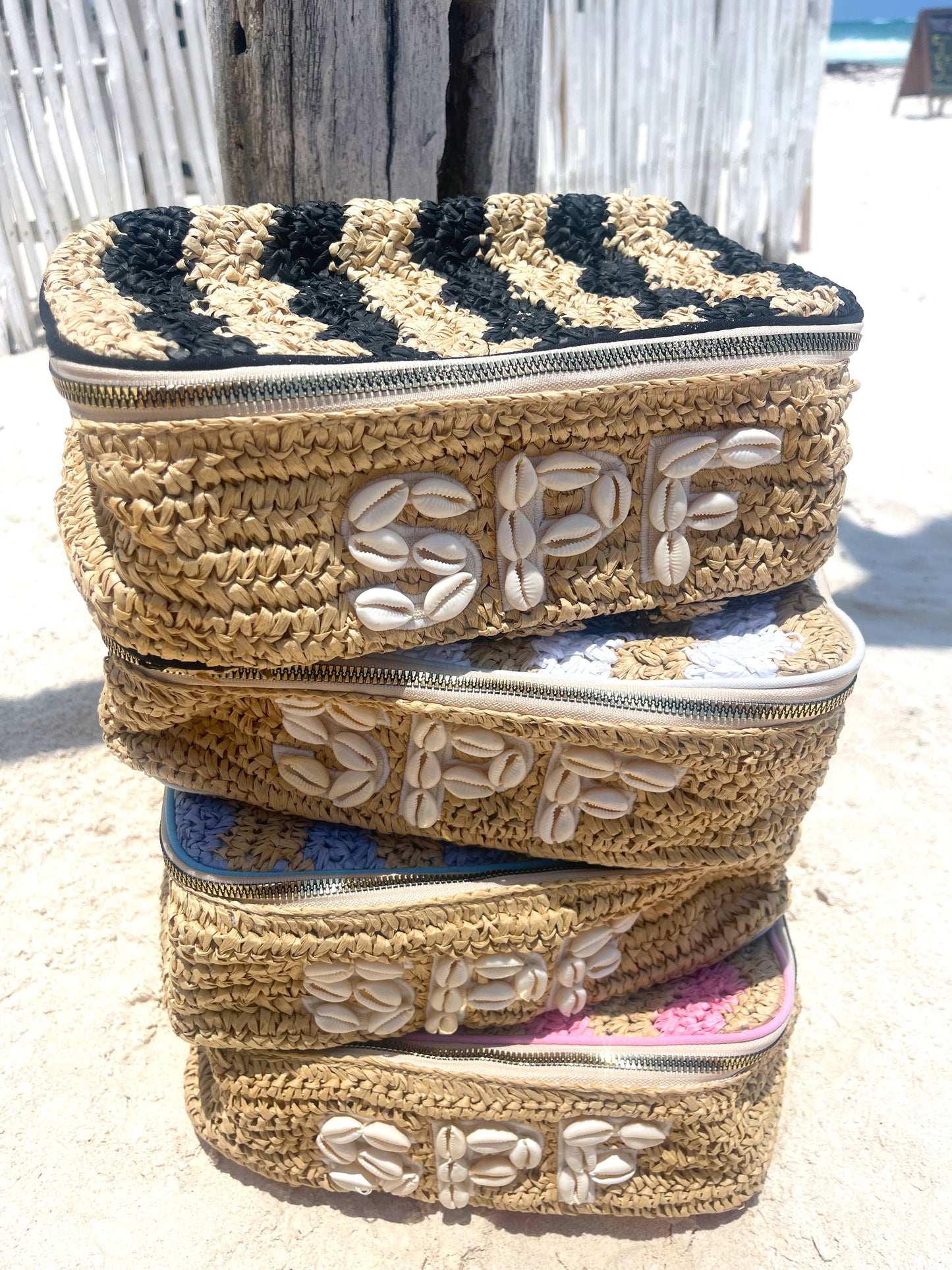 SPF Open Top Makeup Bag with Puka Shells