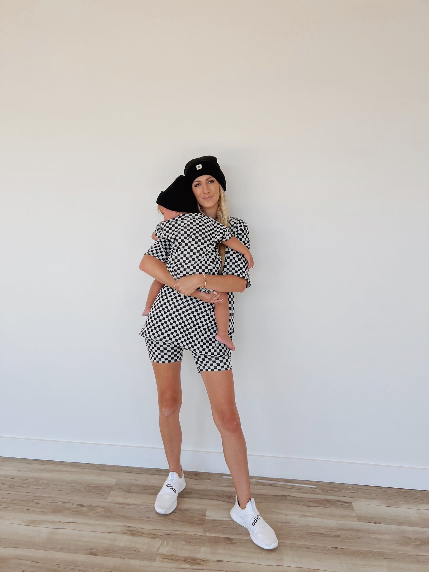 Women's Biker Short Set | Black & Grey Checkerboard