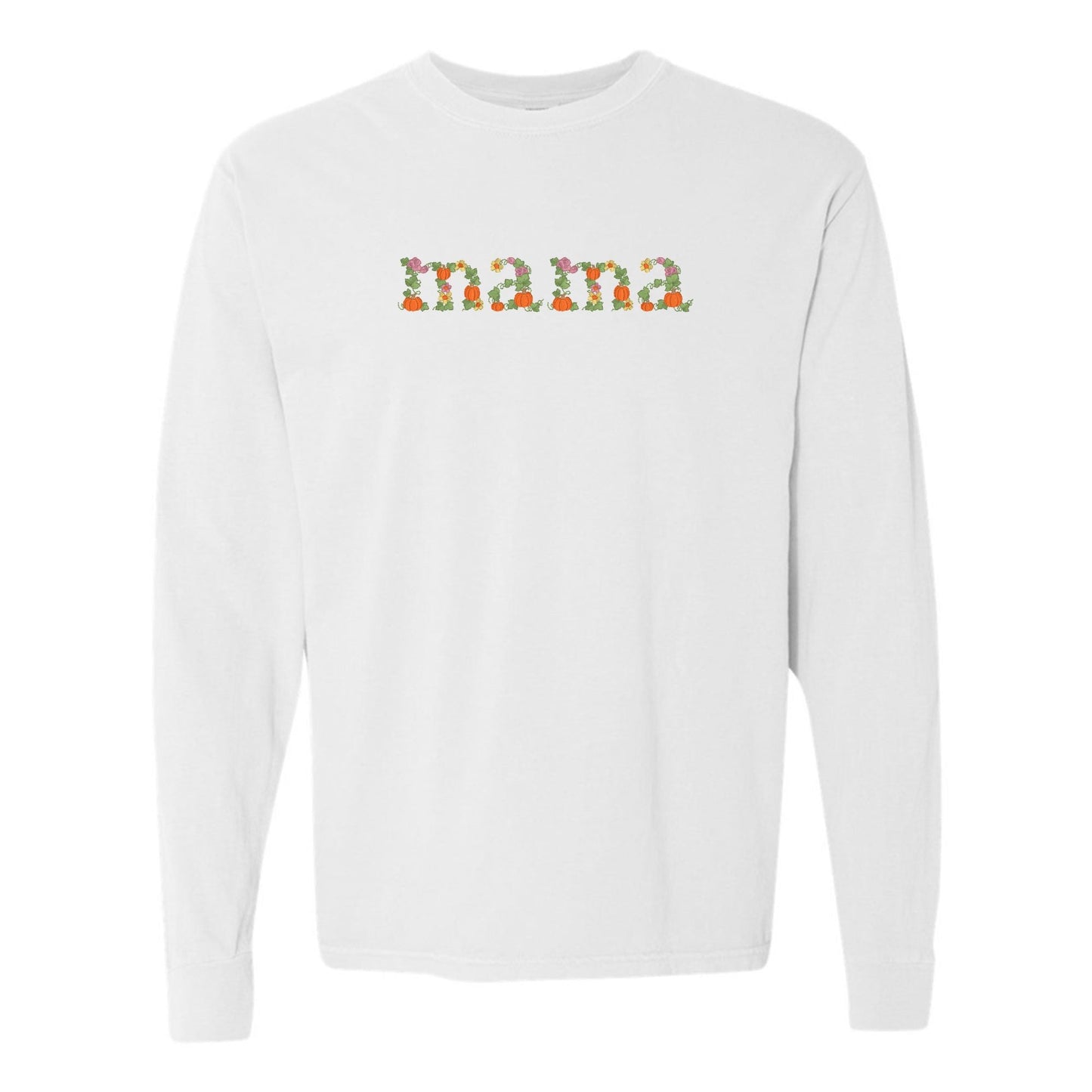 'Fall Floral Mama' Embroidered Long Sleeve T-Shirt