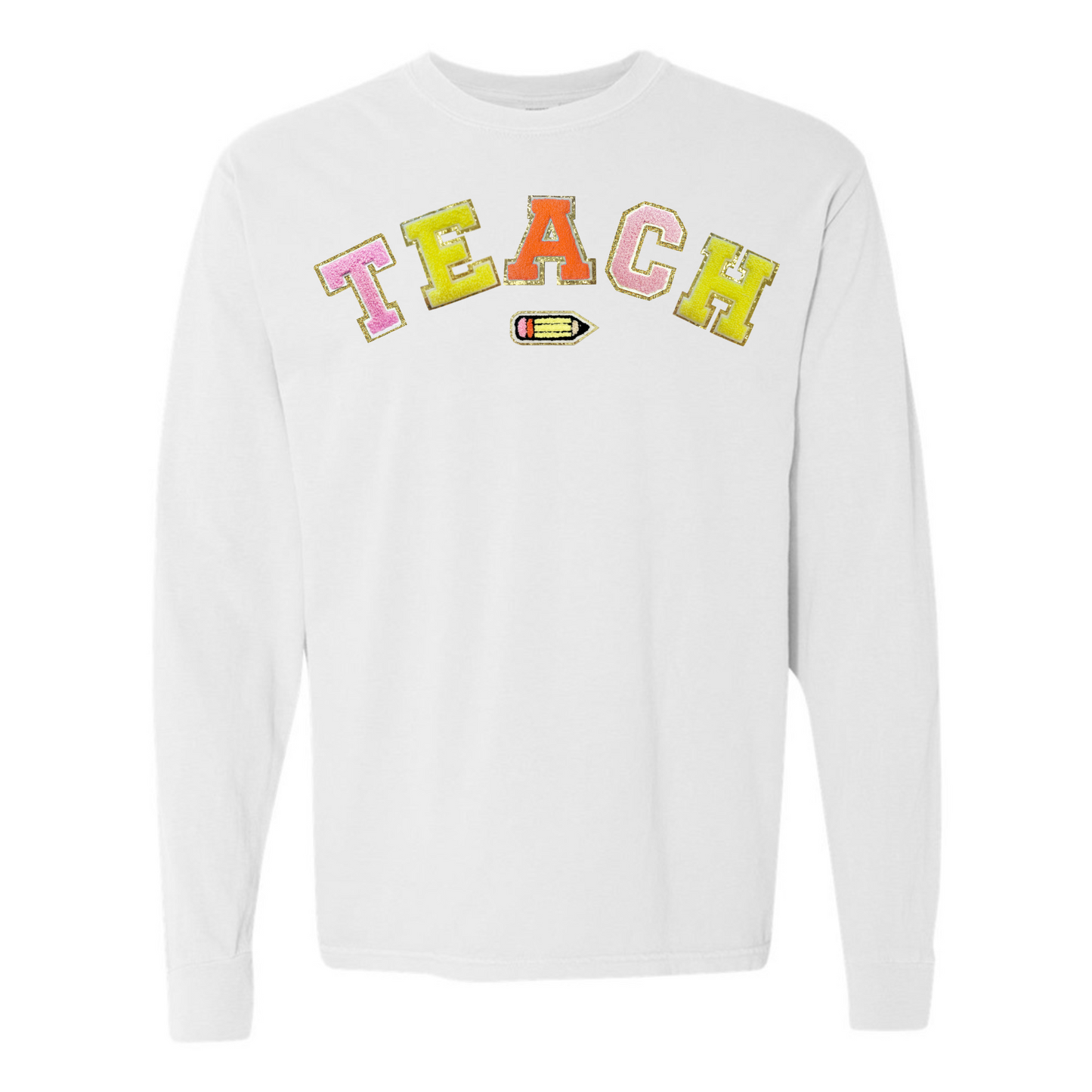 Teach Pencil Letter Patch Long Sleeve T-Shirt