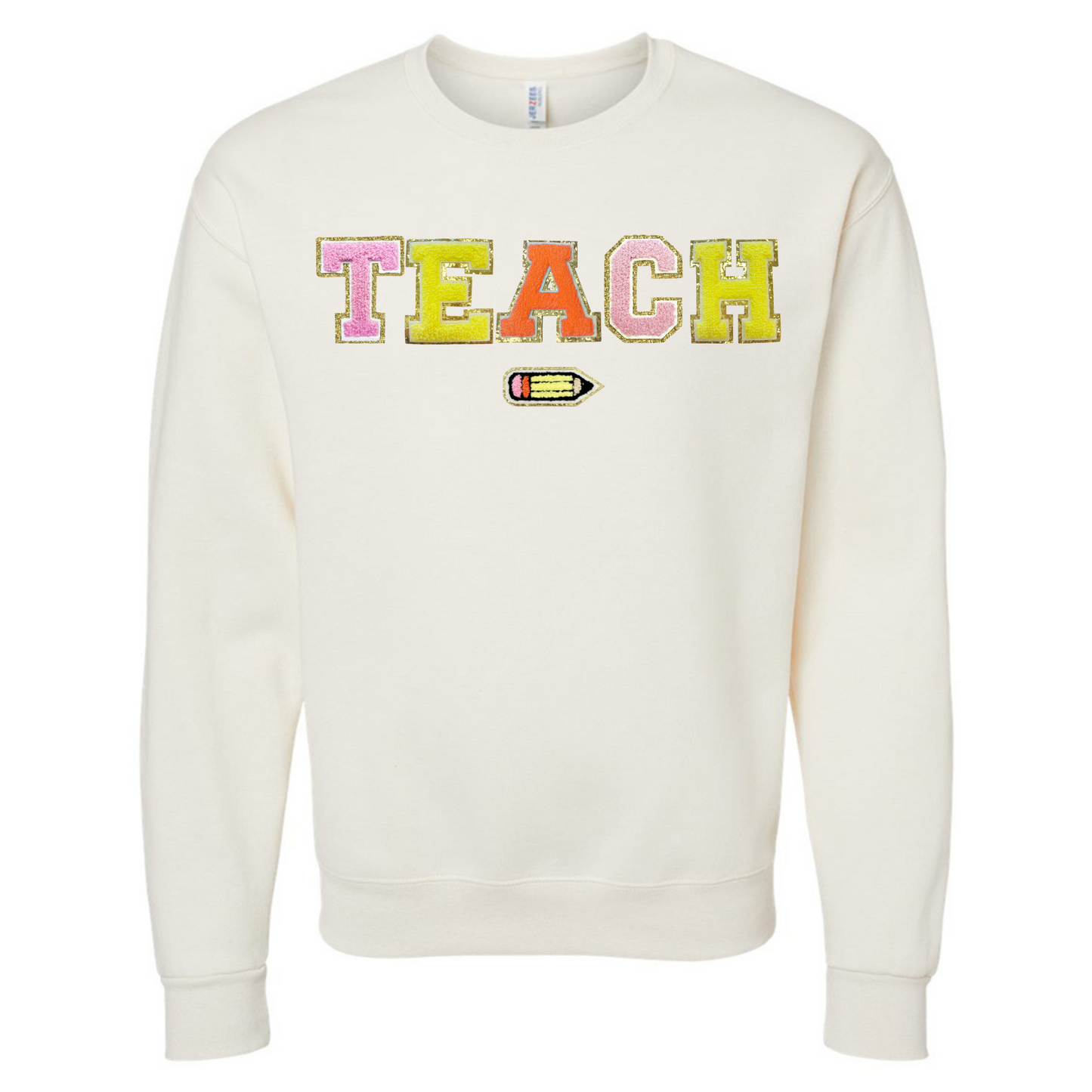 Teach Pencil Letter Patch Crewneck Sweatshirt