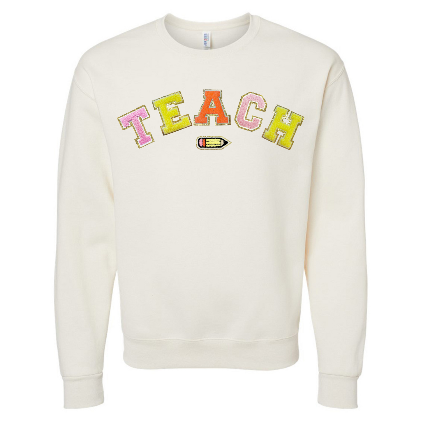 Teach Pencil Letter Patch Crewneck Sweatshirt