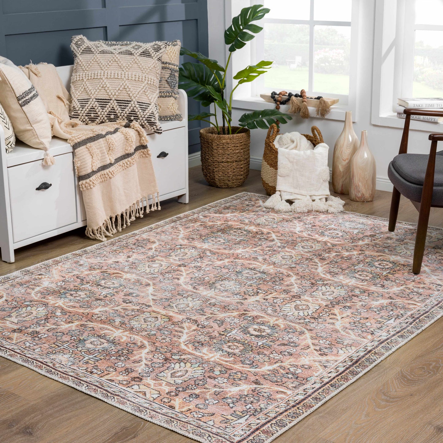 Urpi Rose & Brown Washable Area Rug - Clearance