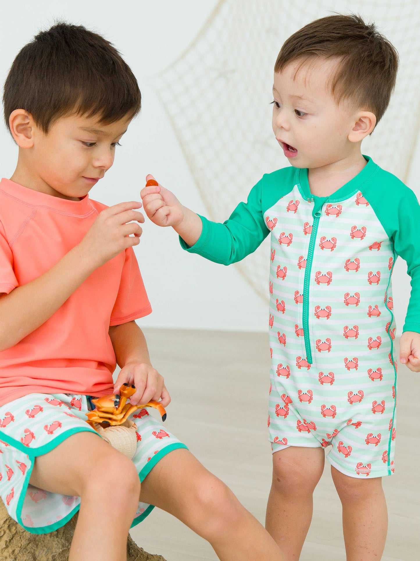 RuffleButts + RuggedButts - Boys Crabby Cove Dolphin Hem Swim Trunks