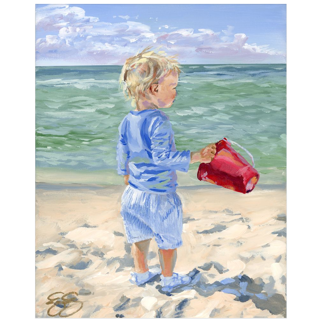 Beach Babies: Red Bucket, a fine art print on paper