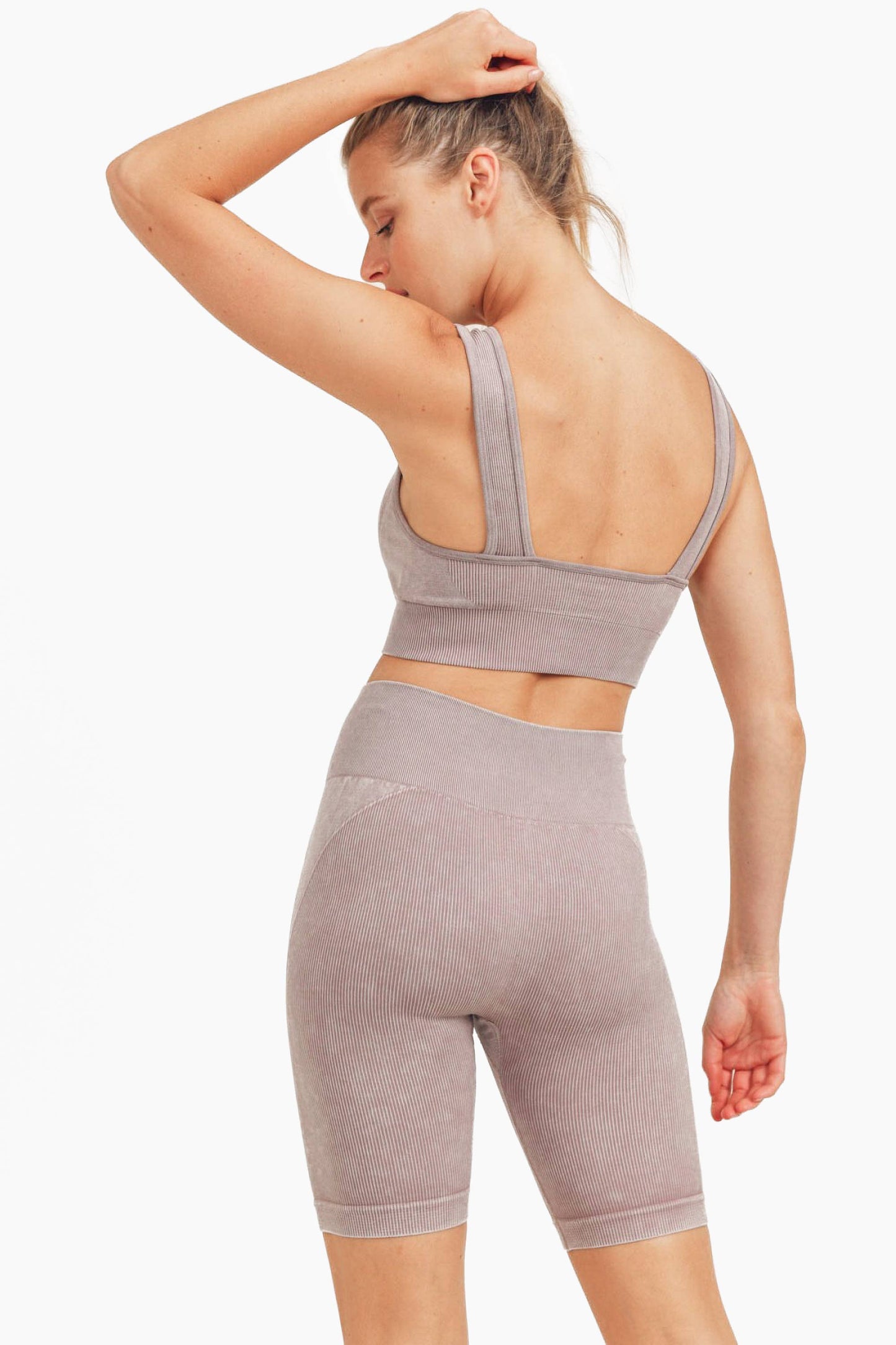 Mono B - Spliced Mineral-Washed Seamless Ribbed Sports Bra