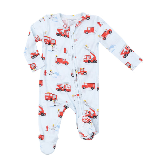 2 Way Zipper Footie - Firetruck Dalmations