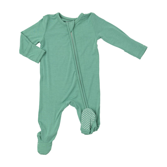 2 Way Zipper Footie - Malachite Green Solid