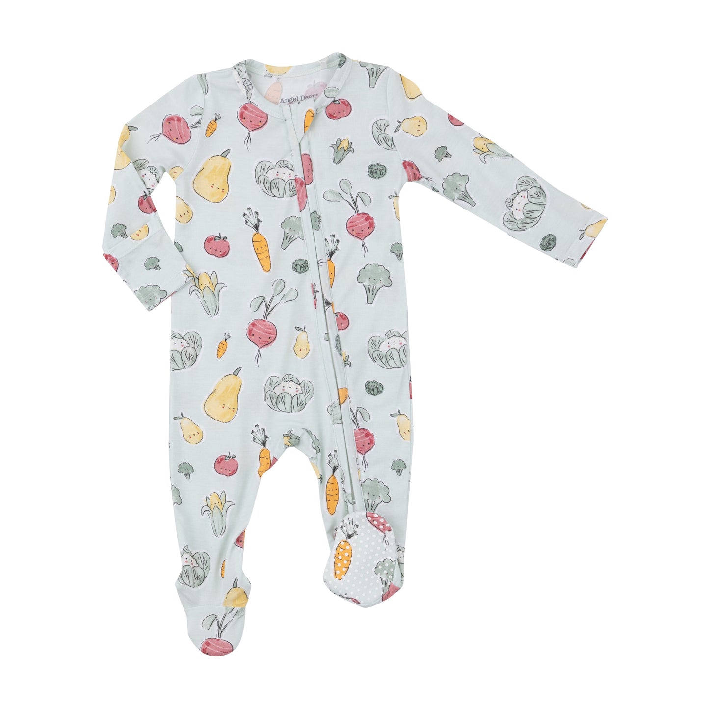 2 Way Zipper Footie - Watercolor Baby Veggies