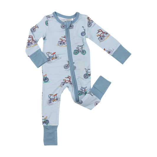 2 Way Zipper Romper - Bikes Blue