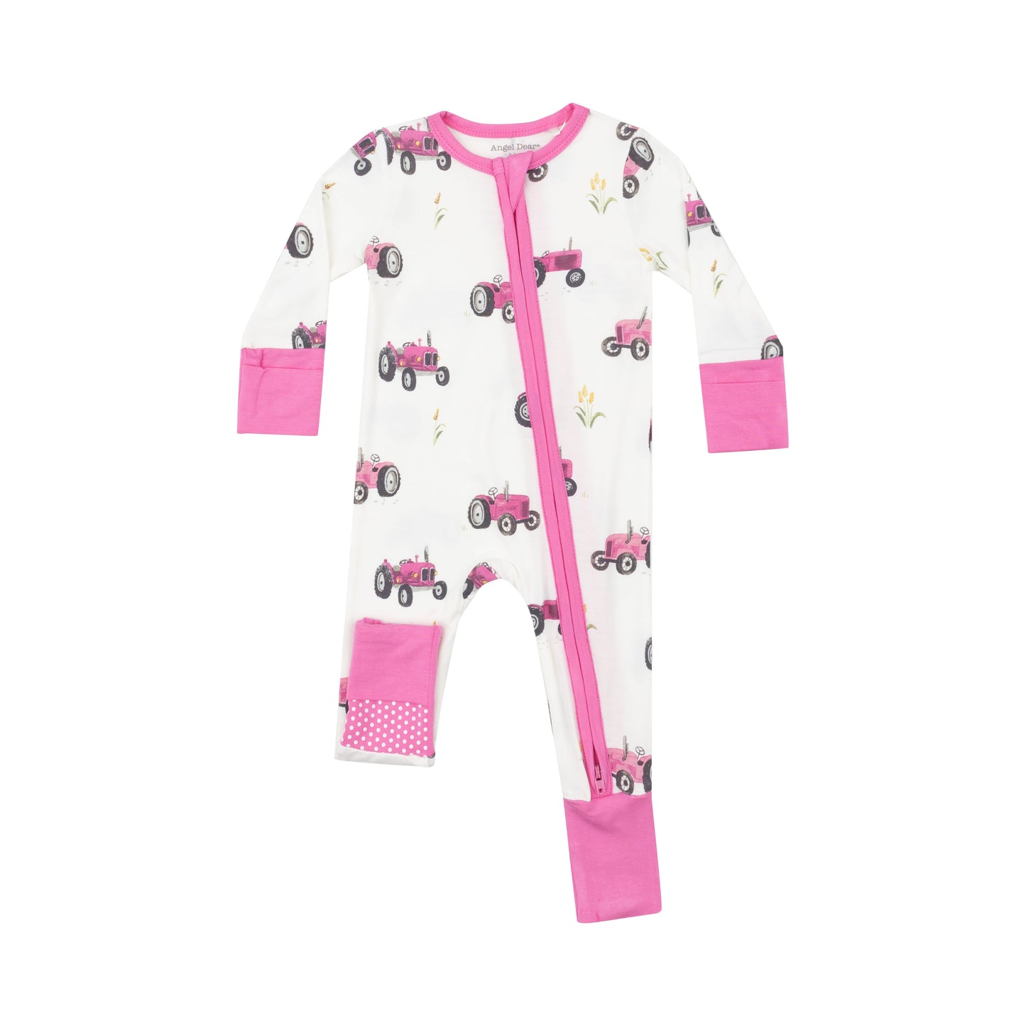 2 Way Zipper Romper - Pink Tractors