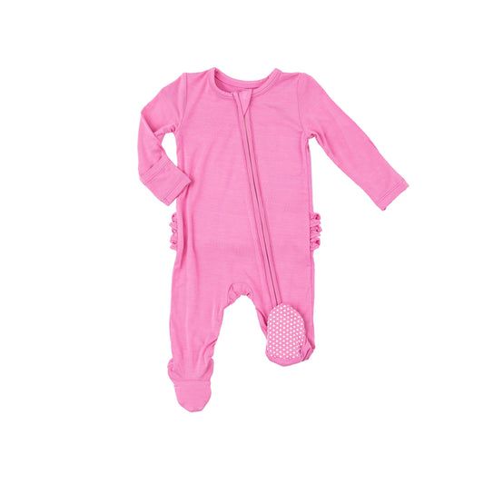 2 Way Zipper Ruffle Back Footie - Aurora Pink