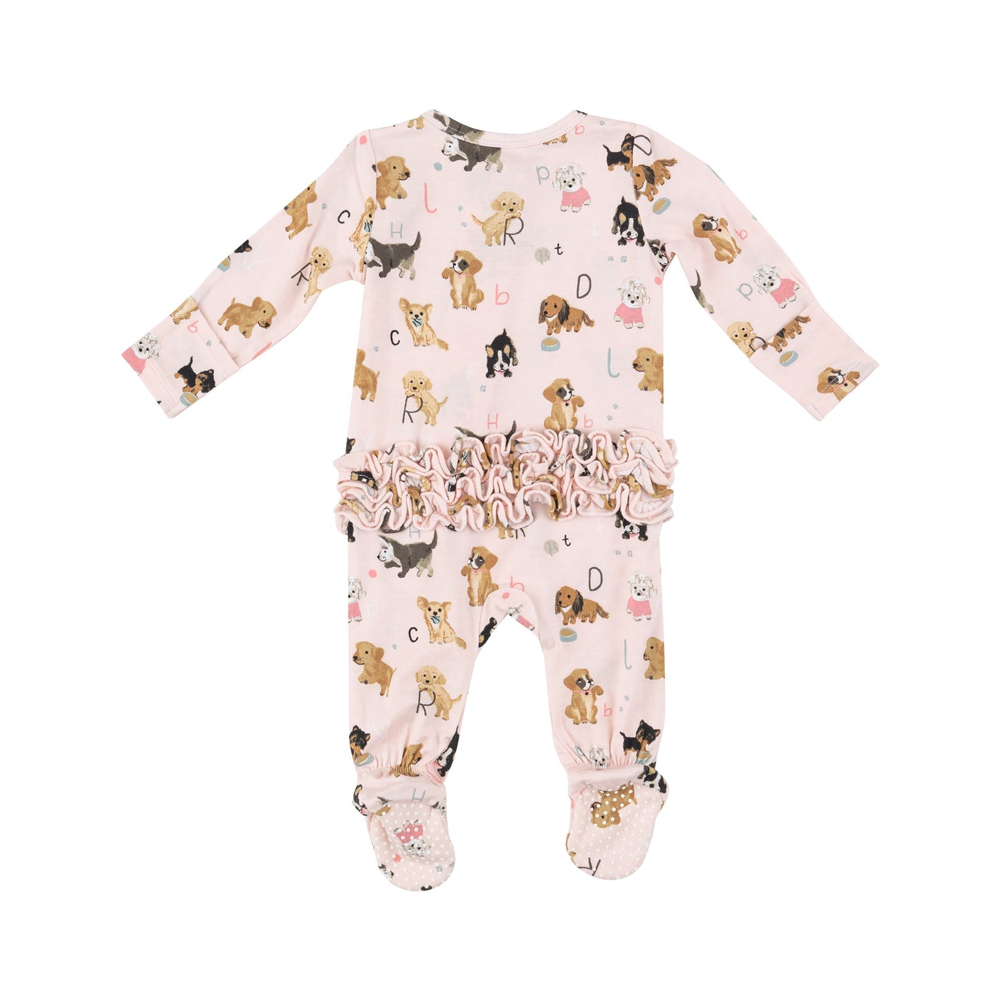 2 Way Zipper Ruffle Back Footie - Puppy Alphabet