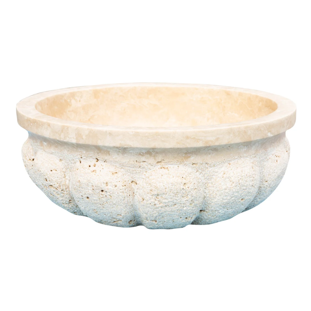 Natural Stone Light Travertine Pumpkin Shape Honed Vessel Sink (D)16" (H)6"