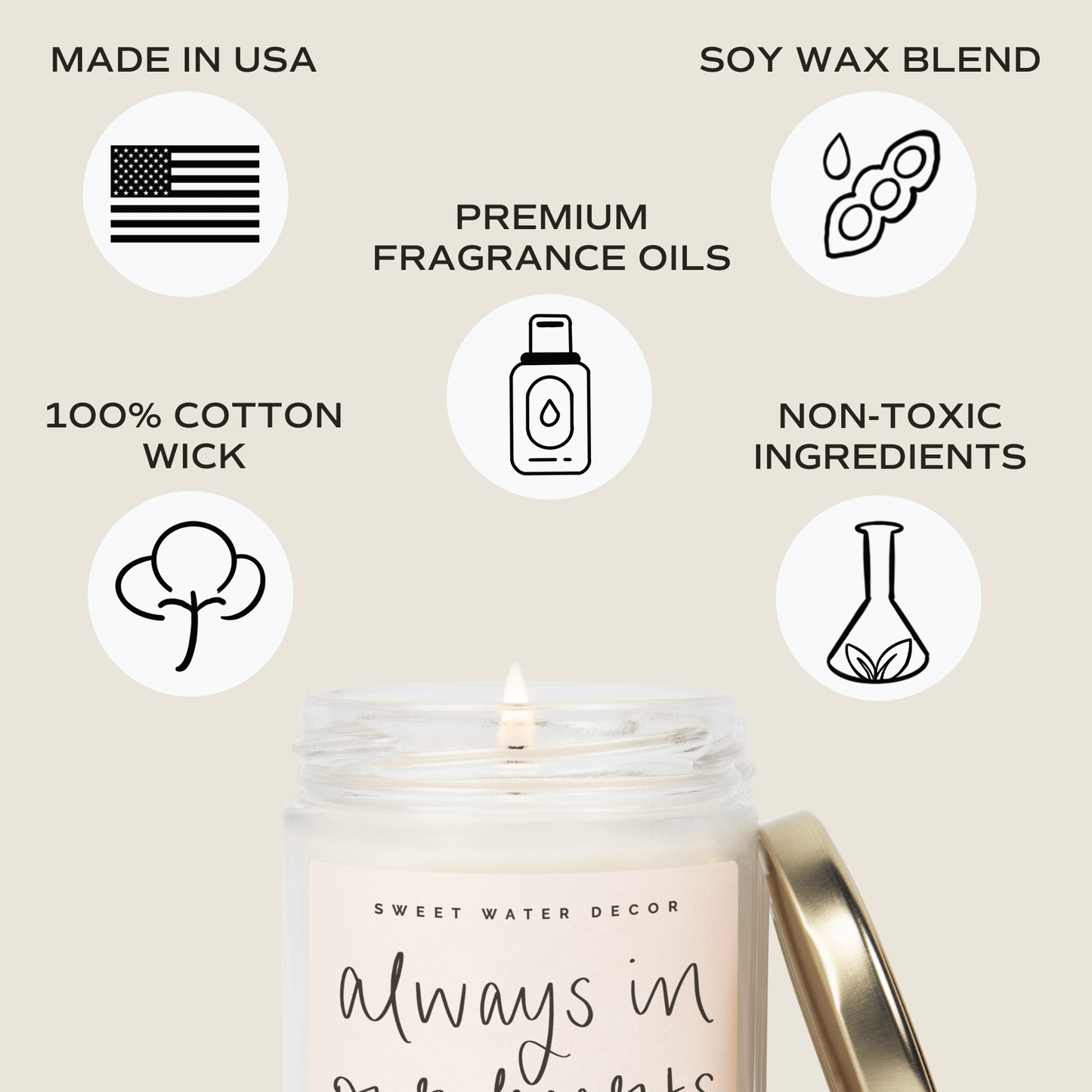 Always In Our Hearts Soy Candle - Clear Jar - 9 oz (Wildflowers and Salt)