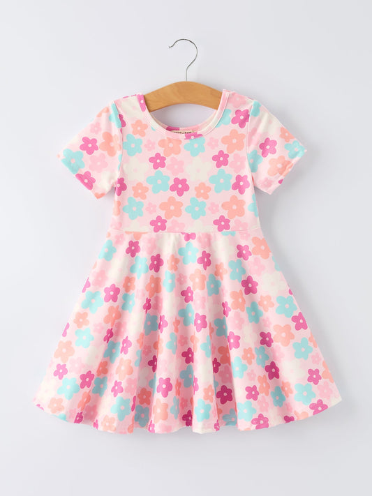 Girl Colorful Floral Short Sleeve Dress