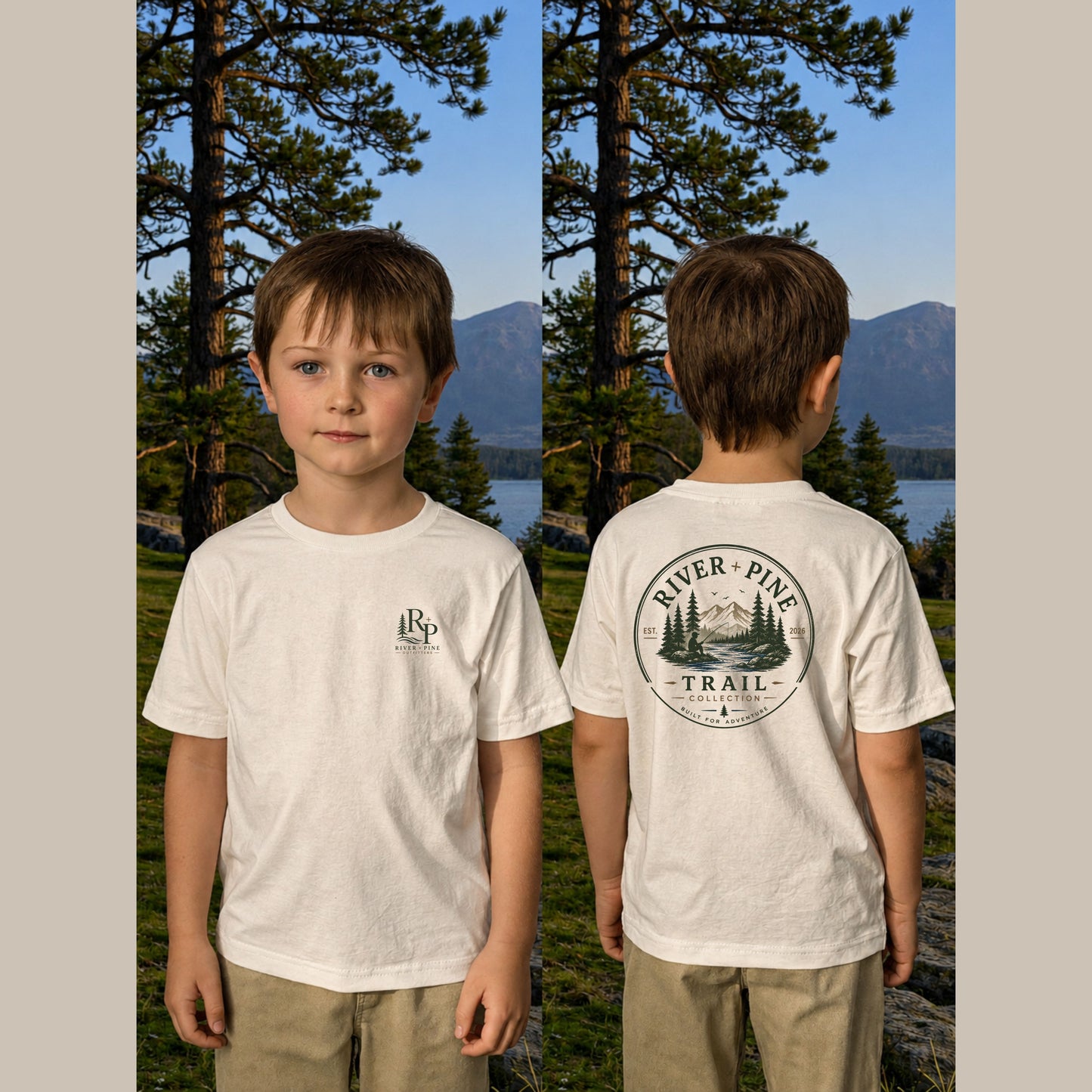 Youth Trail T‑Shirt — "River + Pine" Mountain & Forest Adventure Tee
