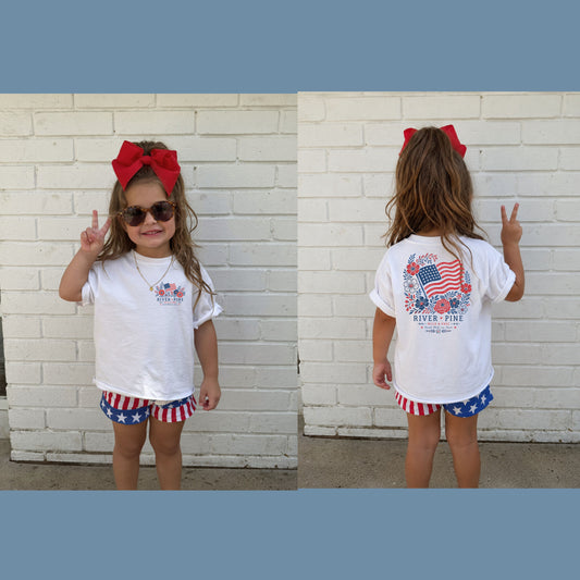 Patriotic Wild & Free Floral "River + Pine" Girl's Toddler Tee