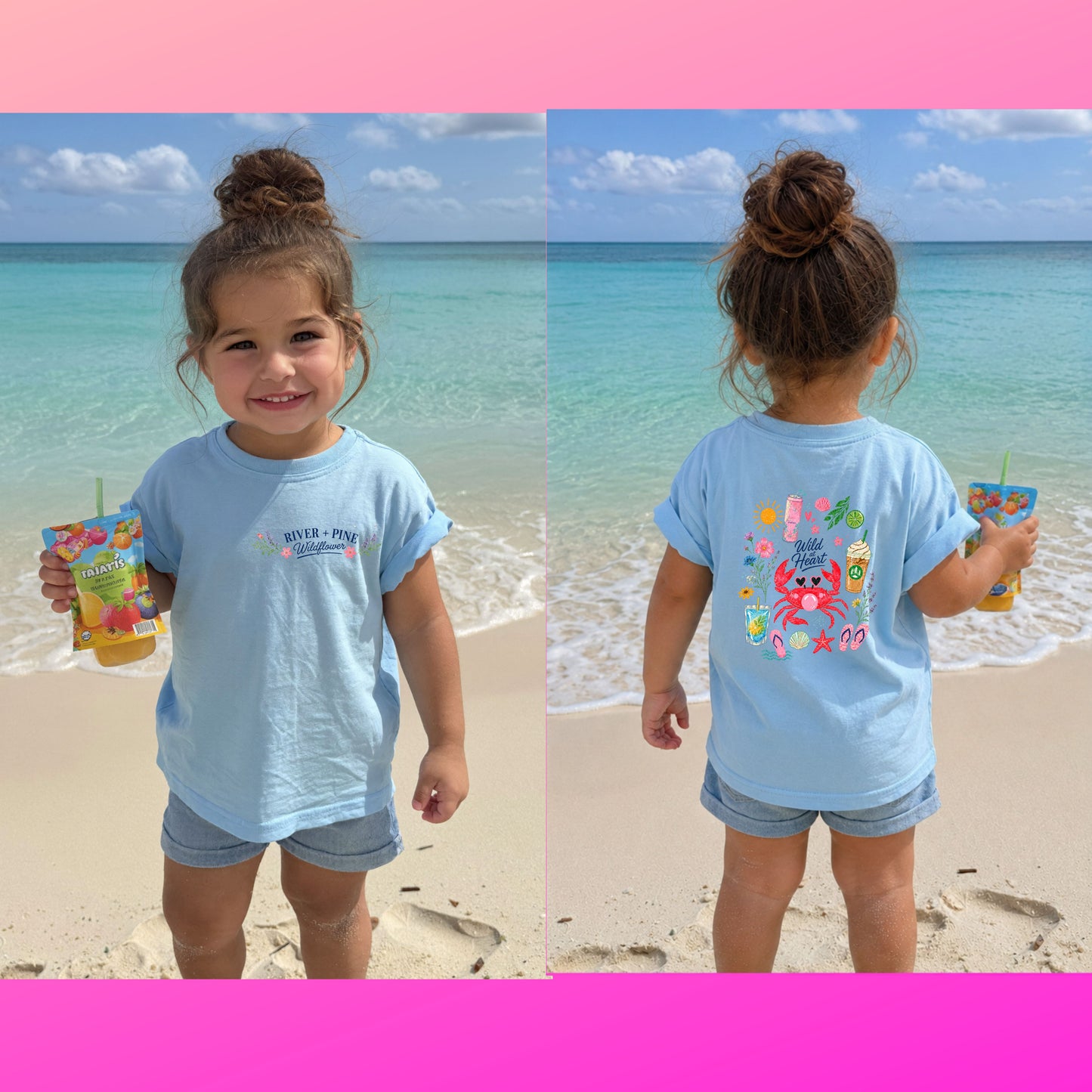 Toddler Girl's Crab Beach Tee — "Hello Summer" Cute Coastal Graphic Shirt