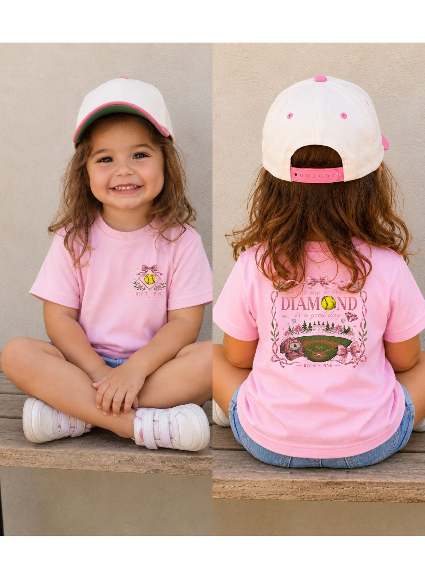 River + Pine - Any Day on the Diamond is a Good Day Girls Softball Toddler Tee