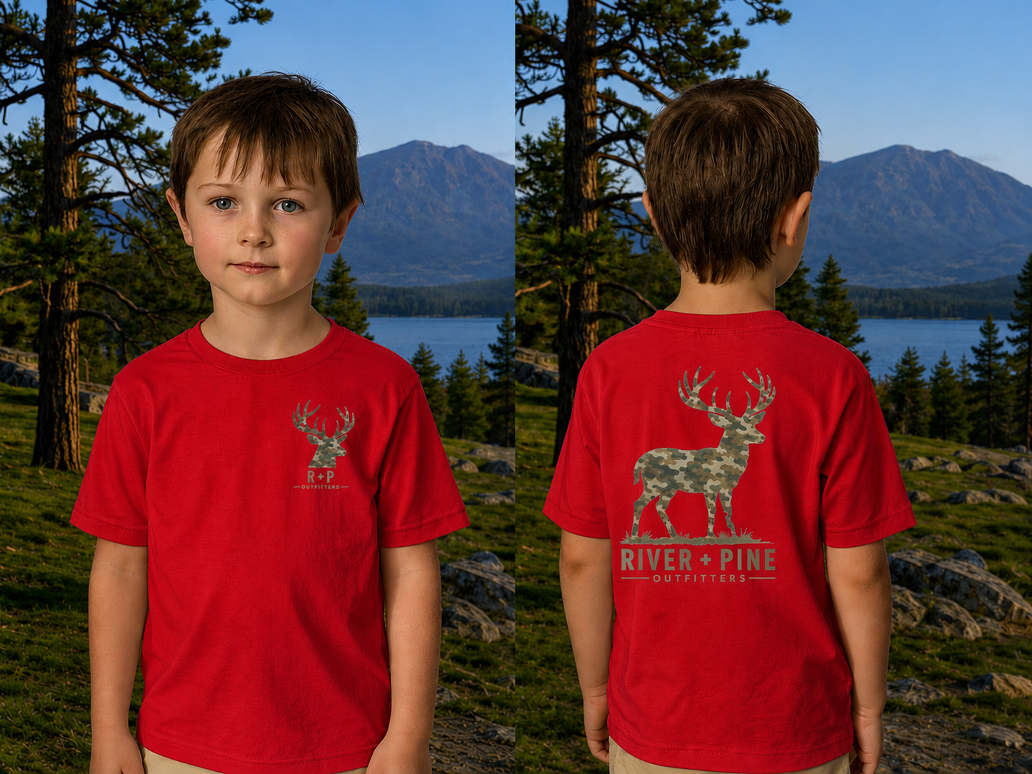 River + Pine Outfitters  — Muted Modern Camo Buck Youth Graphic T-Shirt