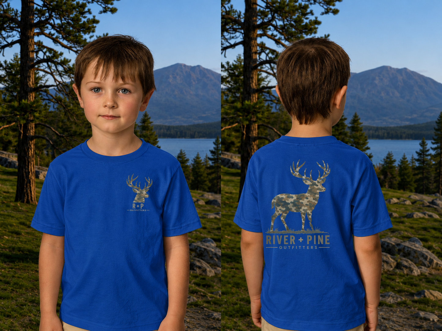 River + Pine Outfitters  — Muted Modern Camo Buck Youth Graphic T-Shirt
