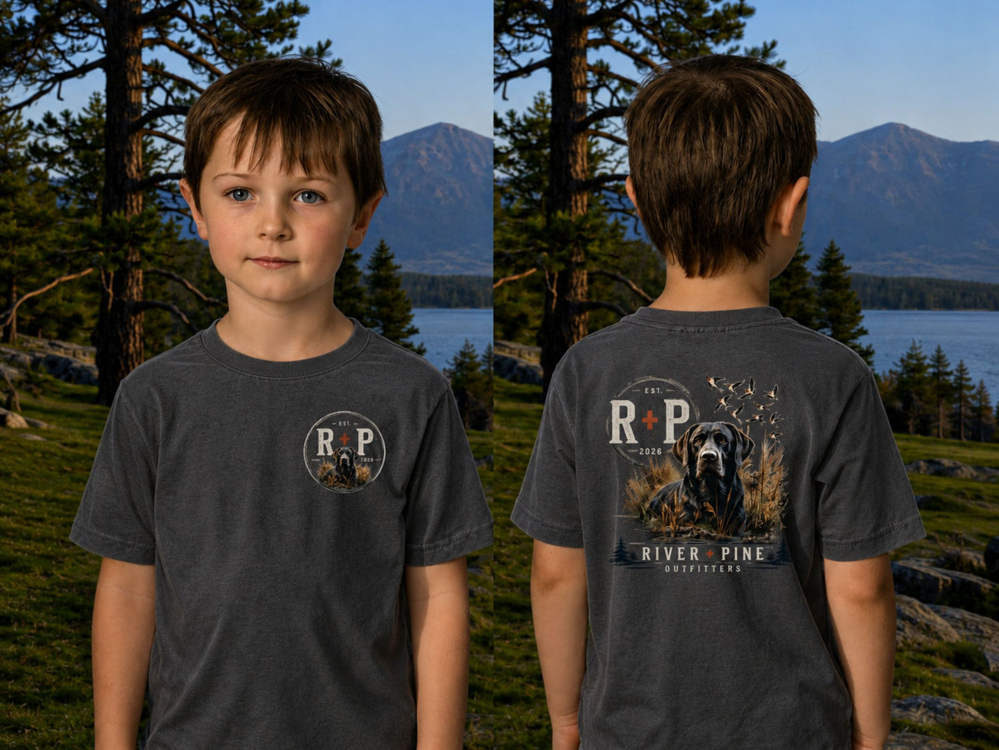 River & Pine Outfitters Tee — Black Dog in Reeds Youth Tee