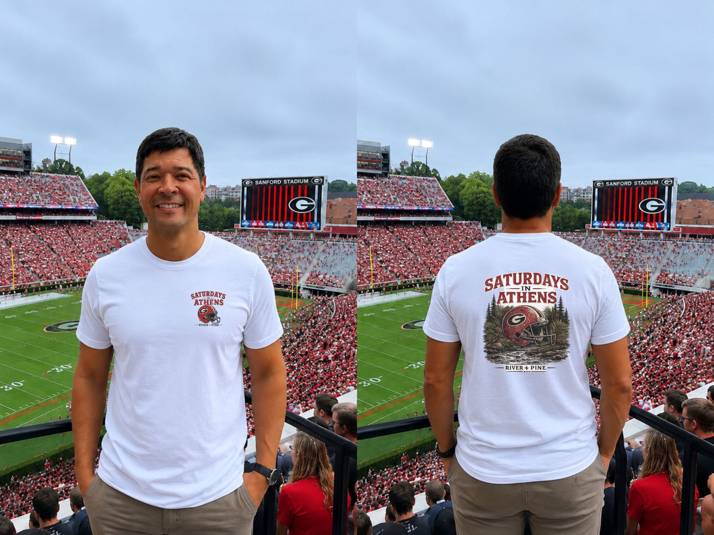 River + Pine Saturdays in Athens T‑Shirt – College Game Day Helmet Men's Graphic Tee