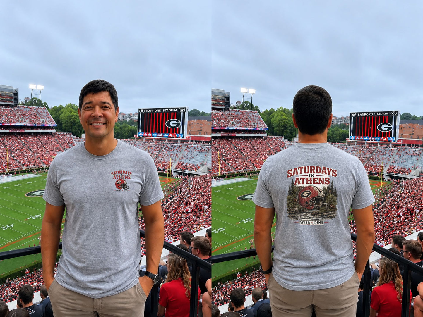 River + Pine Saturdays in Athens T‑Shirt – College Game Day Helmet Men's Graphic Tee