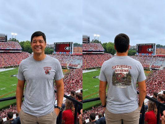 River + Pine Saturdays in Athens T‑Shirt – College Game Day Helmet Men's Graphic Tee