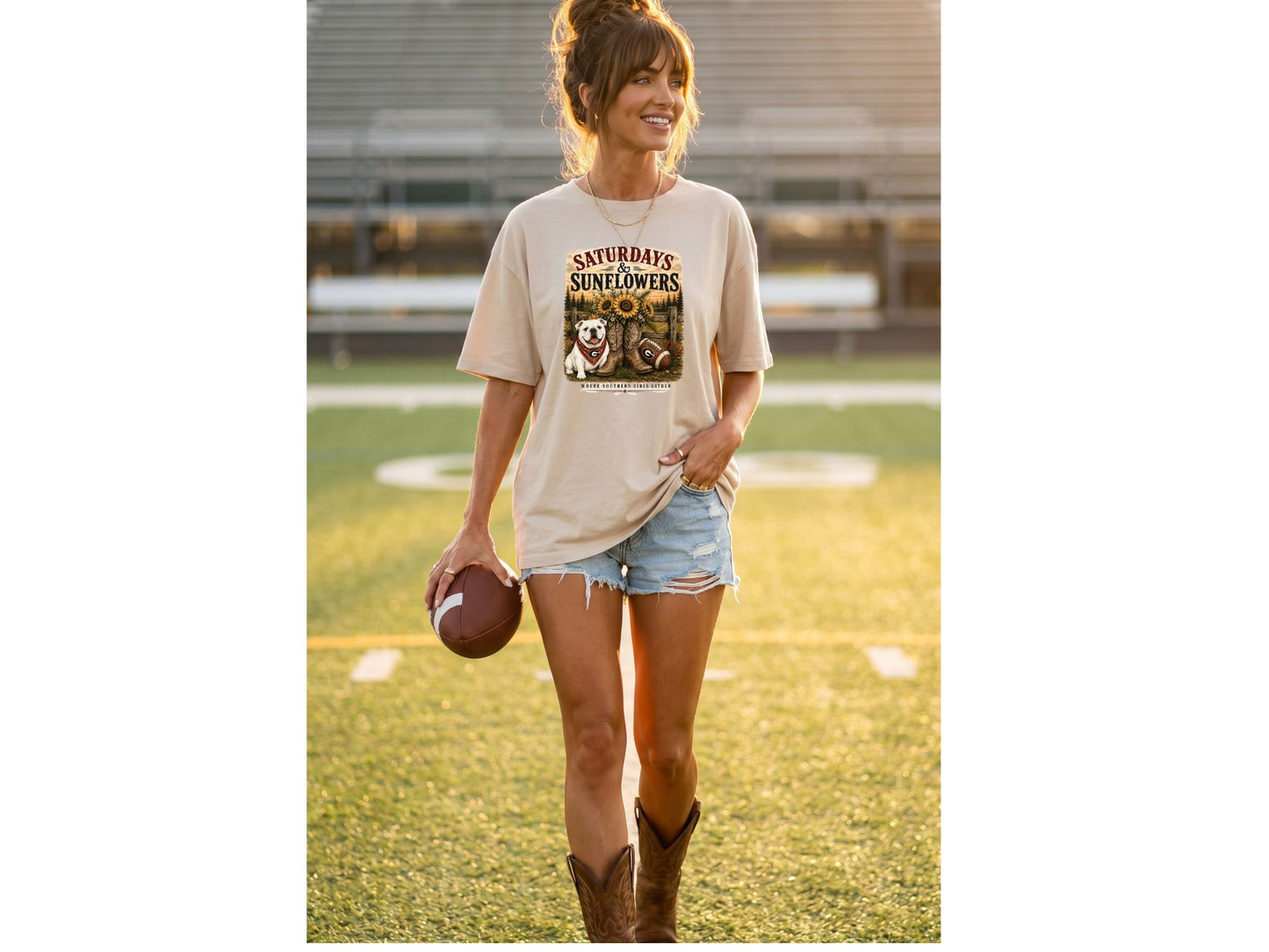 River + Pine - Saturdays & Sunflowers Womens T-Shirt (front graphic only)