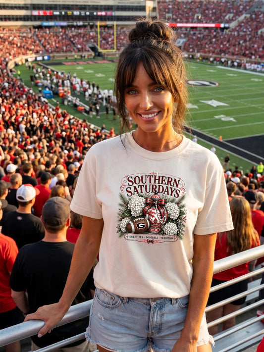 Southern Saturdays T-Shirt —UGA Red & Black-Front Graphic only
