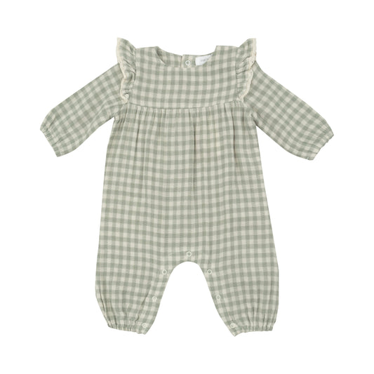 Ruffle Sleeve Romper - Mini Green Gingham