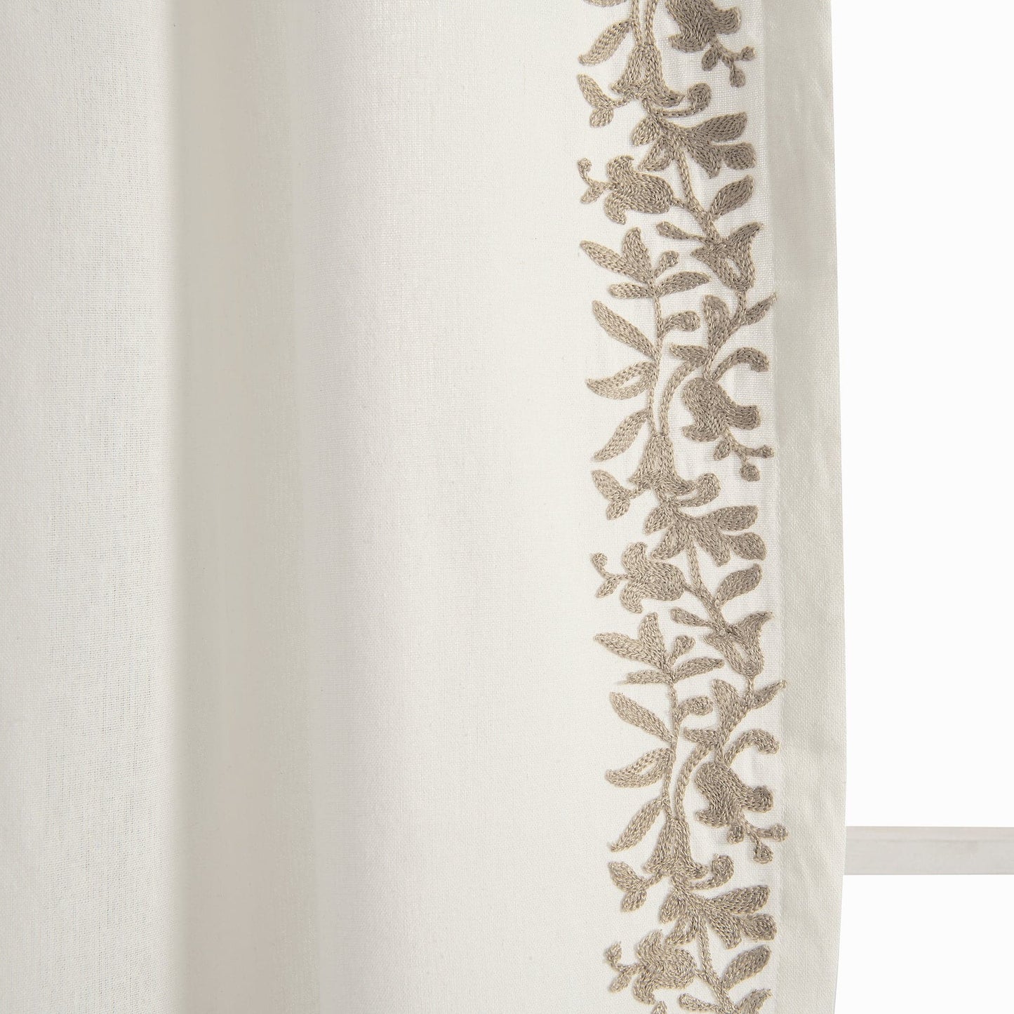 Luxury Modern Flower Linen Like Embroidery Border Window Curtain Panel