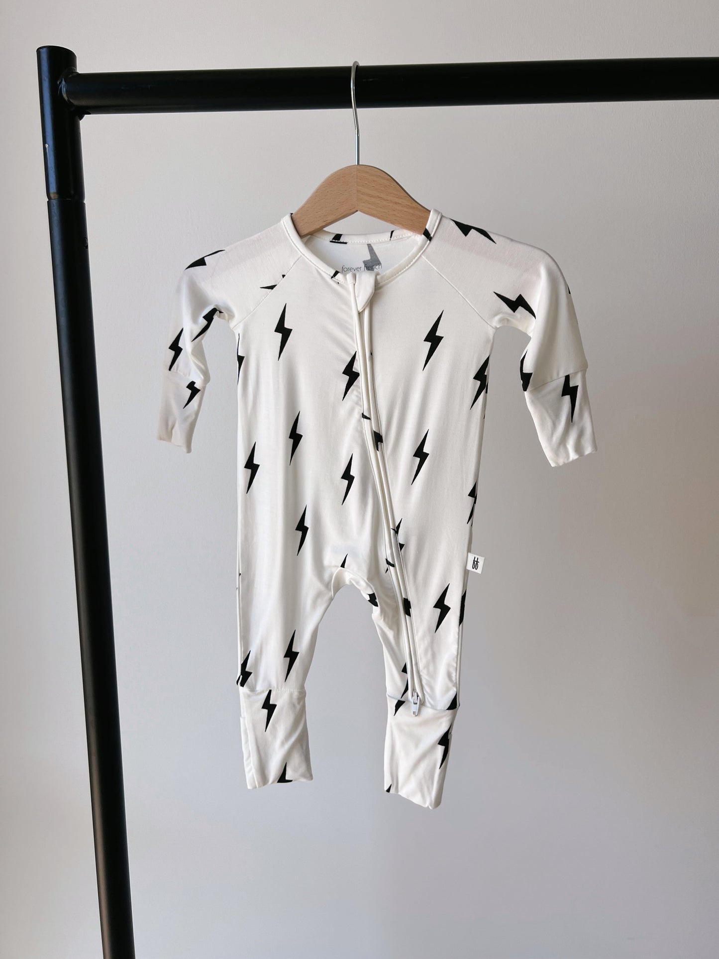 Bamboo Zip Pajamas | White & Black Lightning Bolt