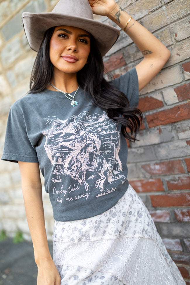 Cowboy Take Me Away Dark Grey Comfort Colors Graphic Tee