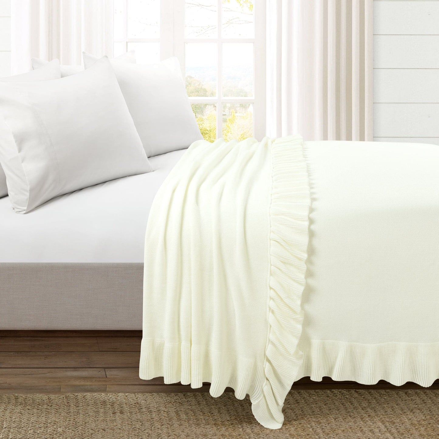 Reyna Soft Knitted Ruffle Blanket/Coverlet