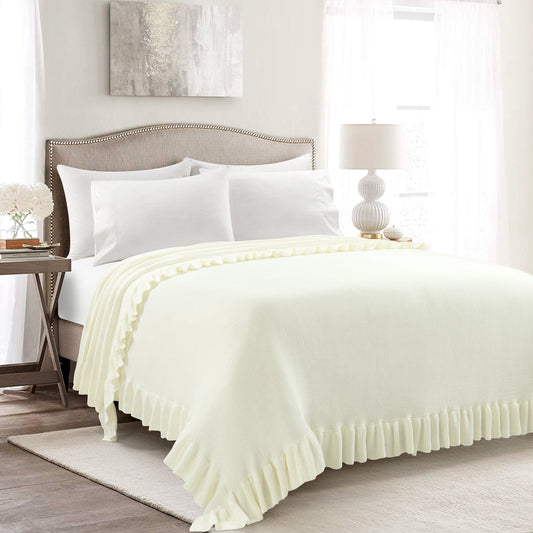 Reyna Soft Knitted Ruffle Blanket/Coverlet