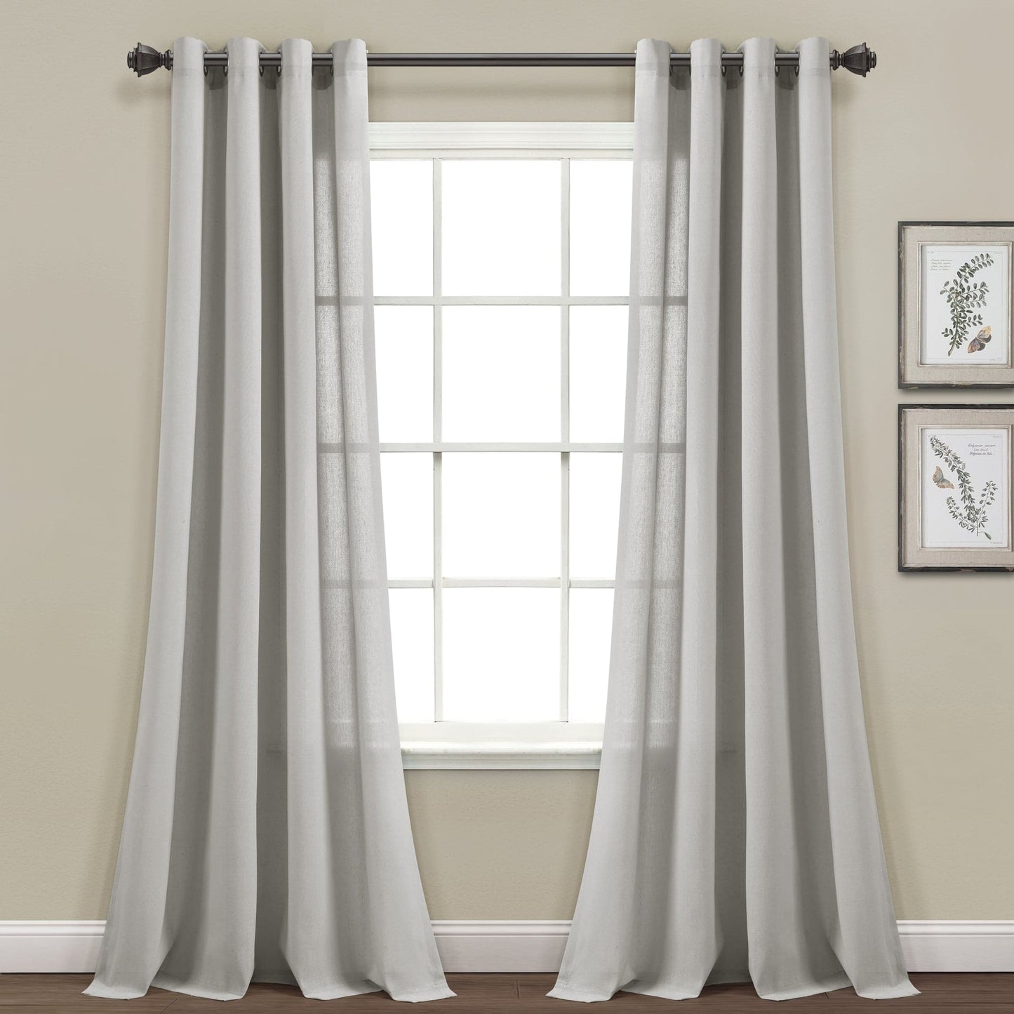 Faux Linen Grommet Window Curtain Panel Set