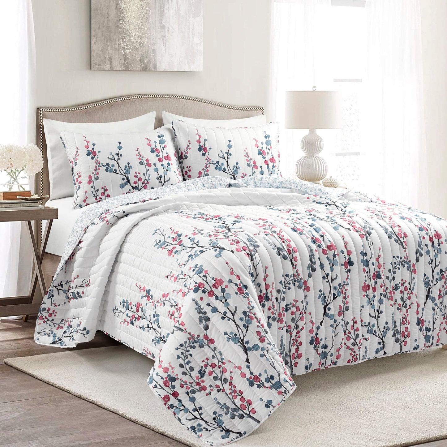 Mirabelle Watercolor Floral Reversible 3 Piece Quilt Set