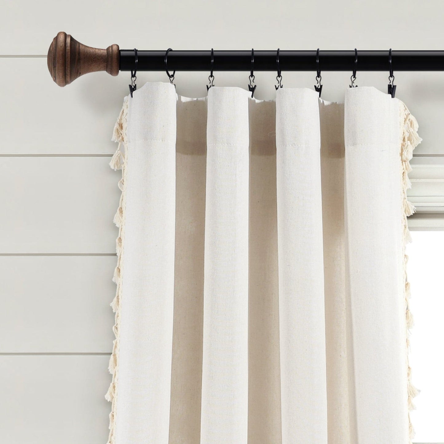 Faux Linen Tassel Window Curtain Panel